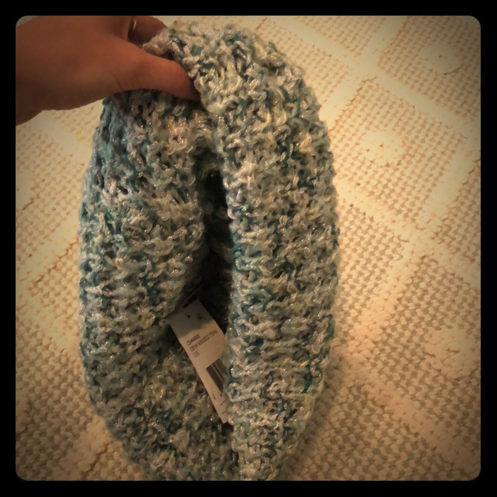 Knitted teal and silver scarf